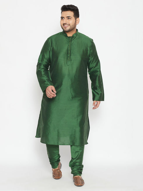 Men's Plus Size Green Viscose Blend Kurta